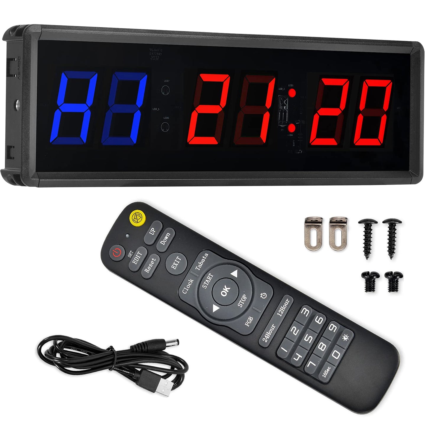 Gym Timer 1.5" LED Interval Timer Workout Timer Clock Stopwatch Timer Count Down/Up with Remote, Home Gym Garage Fitness with Buzzer,Digital Interval Training Timer for Classroom and Outdoor