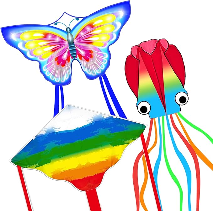 Mint's Colorful Life Kite Set for Kids and Adults, Easy to Fly Butterfly Delta Airplane Dragon Octopus Kite, Large Beach Kites Kits with 300ft String, Best for Gifts & Family Outings