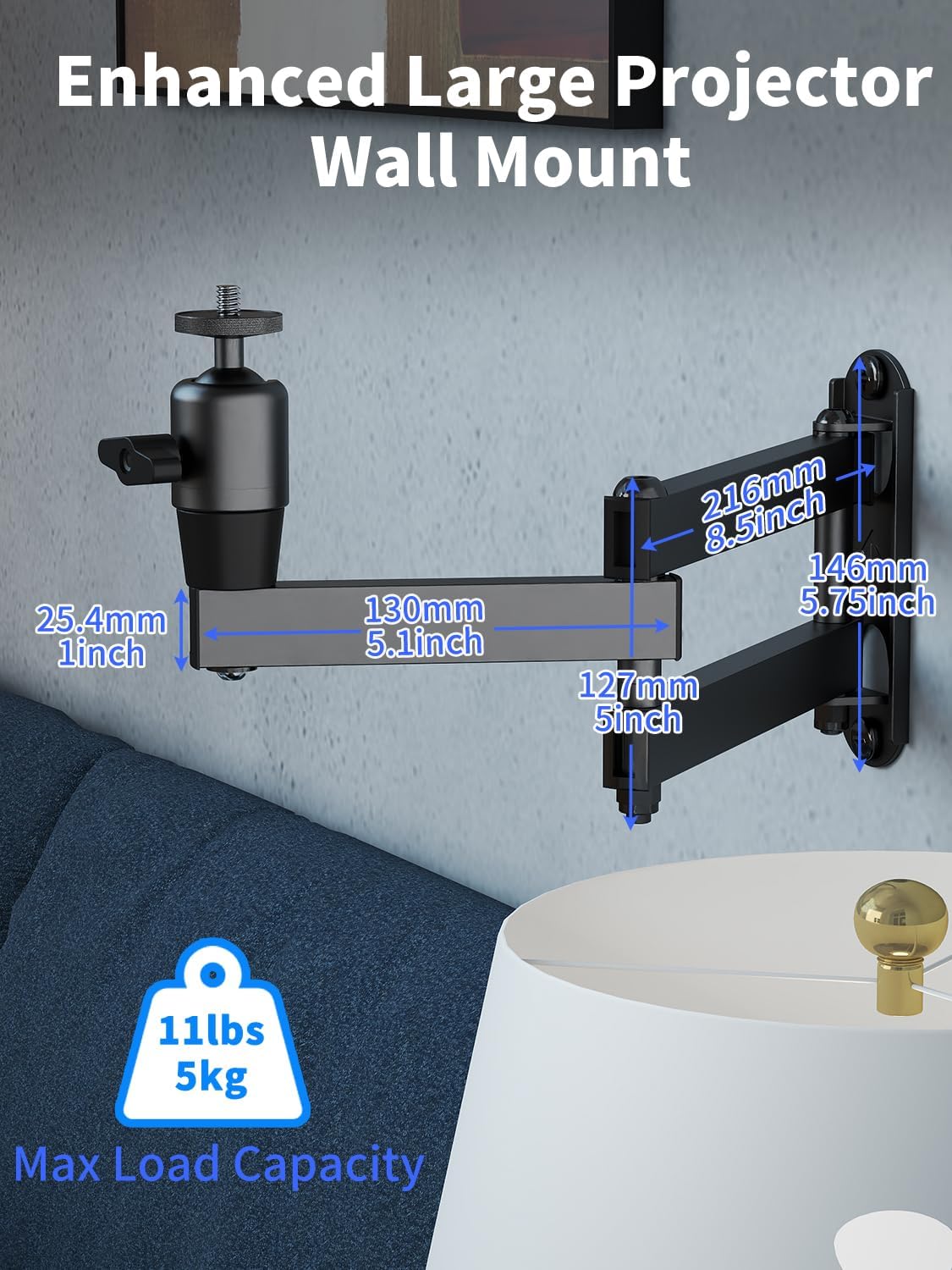 suptek 1/4", M4 M6 MA1330YTPRO Universal Foldable Projector Wall Mount - Adjustable Bracket for Projectors, Compatible