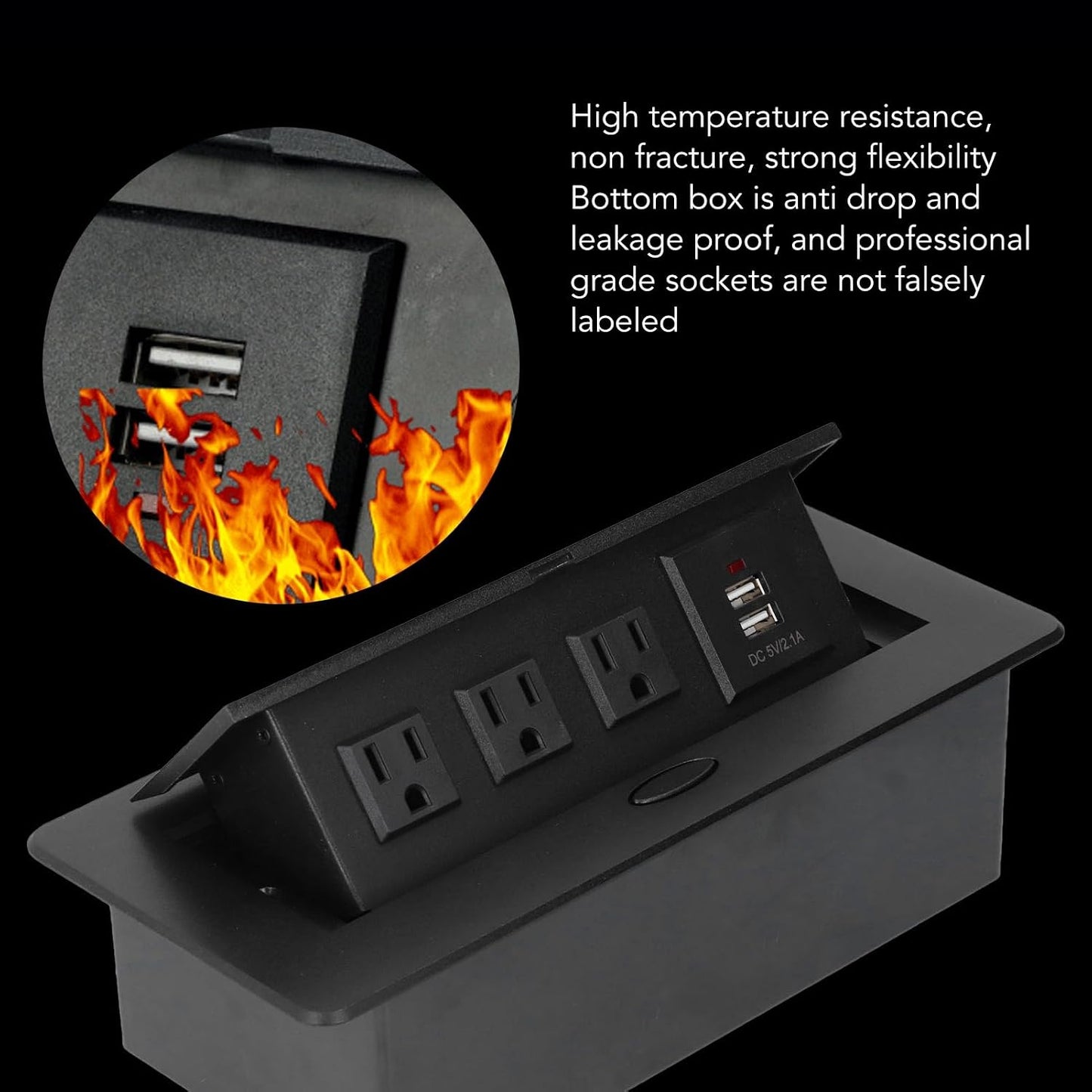 Wisoqu Recessed Power Strip, Slow Opening Power Socket with USB Charging Ports, Furniture Hidden Charging Station