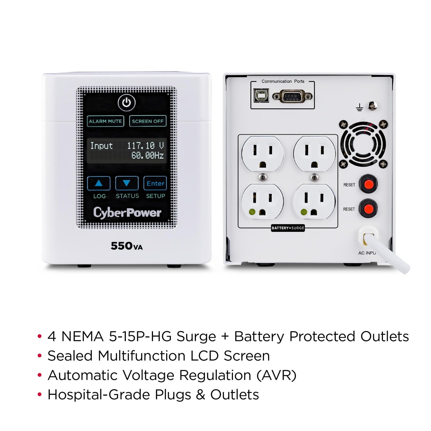 CyberPower M550L Medical-Grade UPS Battery Backup and Surge Protector, 550VA/440W, 4 Outlets, AVR, Tower, UL Certified
