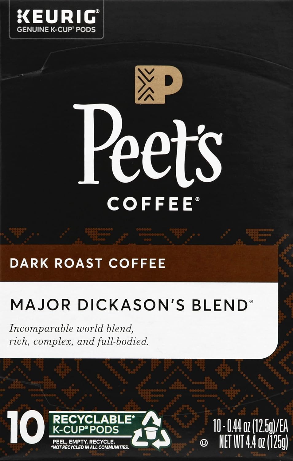 Peet's Coffee Dark Roast K-Cup Pods - 100% Arabica Major Dickason's Blend | 10 Count Box