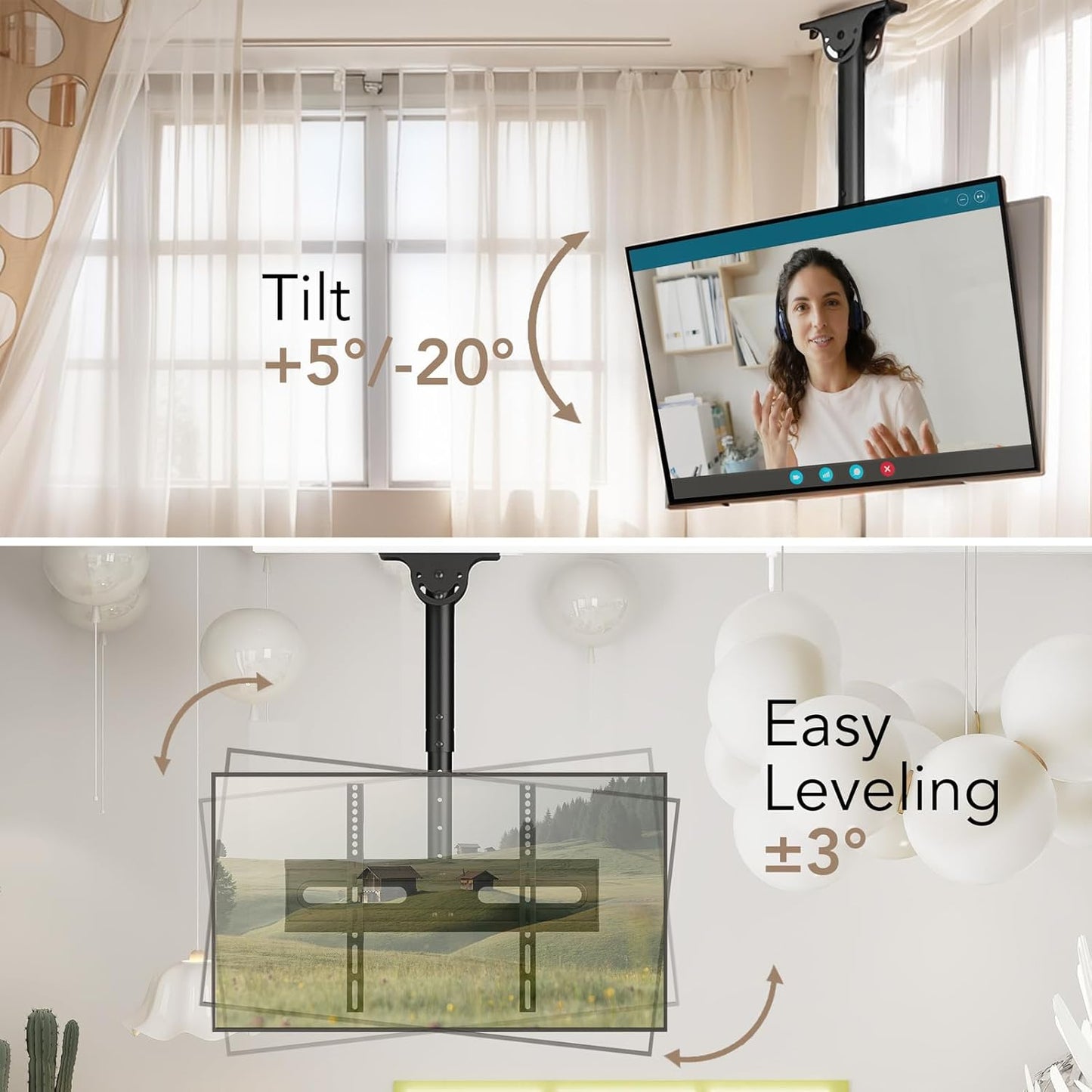 AX WABER 26-65 inch 4K 110lbs,Hanging 400x400mm (AX11TB01), Ceiling TV Mount Adjustable Bracket for LCD LED OLED TVs