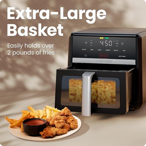 Chefman Air Fryer 9 Qt - TurboFry 7-in-1 High-Powered Cooking at 450°F for Crispy Results | XL Basket with Viewing Window