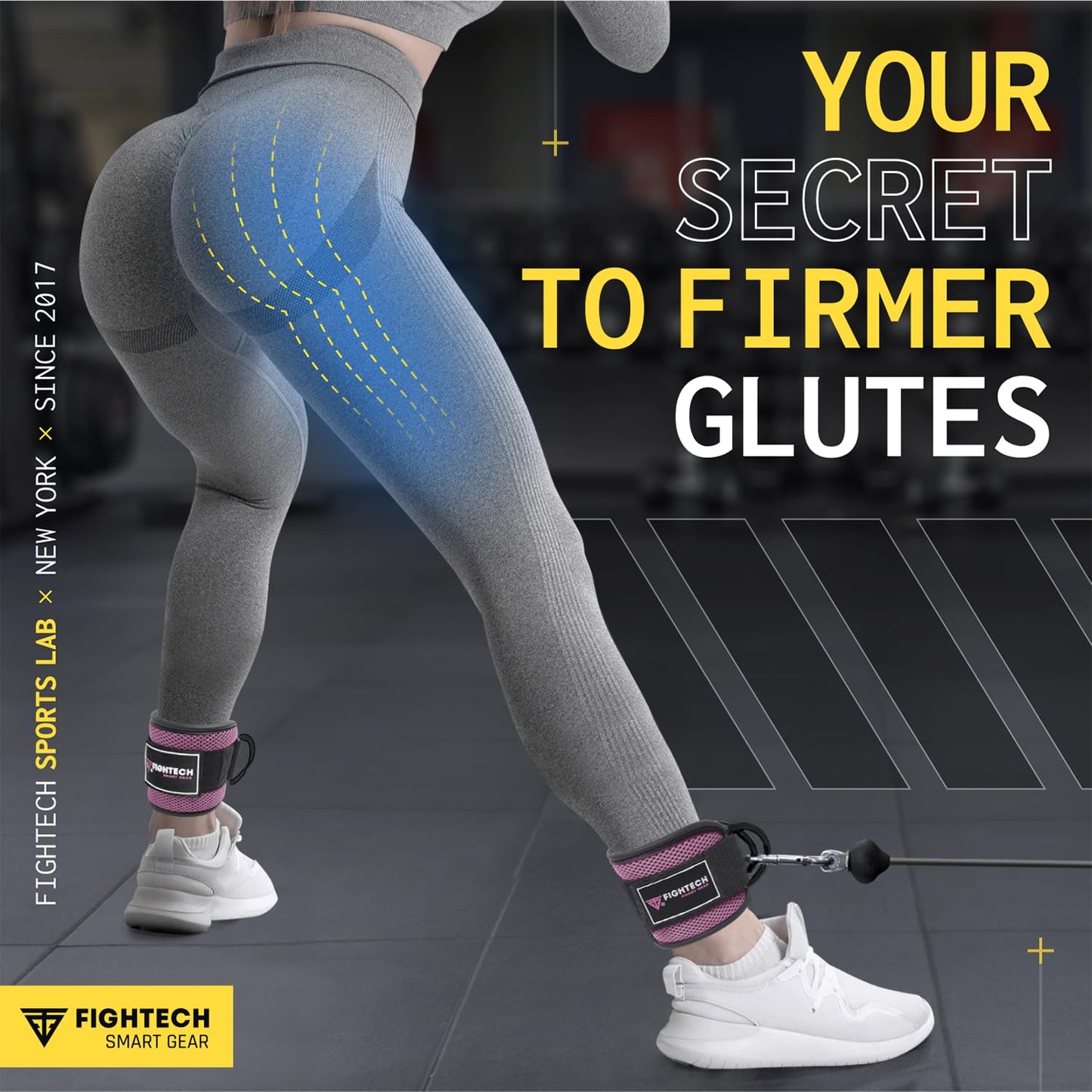 FIGHTECH Ankle Straps - Cable Machine Attachment - Padded Ankle Cuffs for Glute Kickbacks and Leg Workouts (Lavender/Classic)