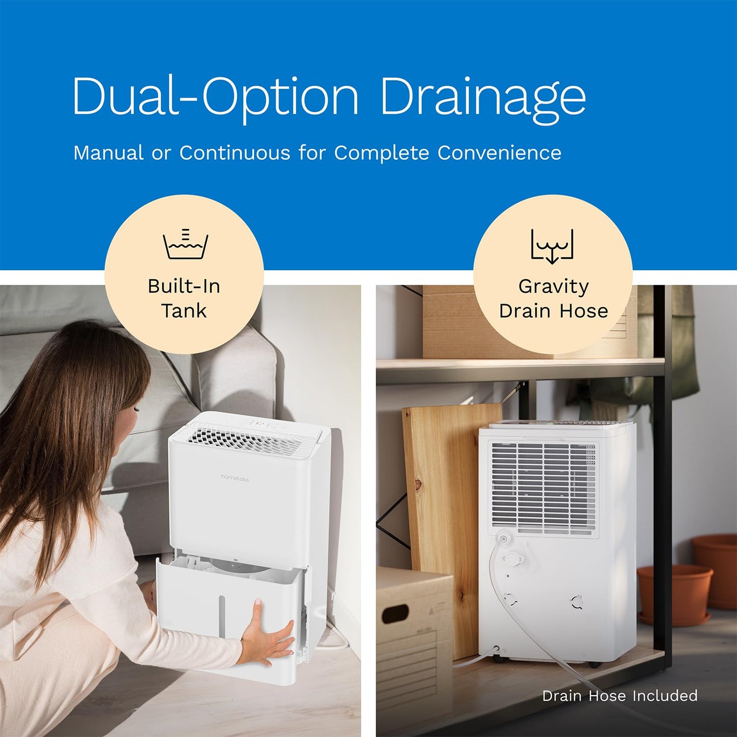 hOmeLabs Dehumidifier 3,500 Sq Ft Wi-Fi (25 Pint MAX 64 Pint at 95°F, 90% RH) for Advanced Humidity & Moisture Control, Quiet, Efficient, Auto Shut-off, Ideal for Home, Basement, Office