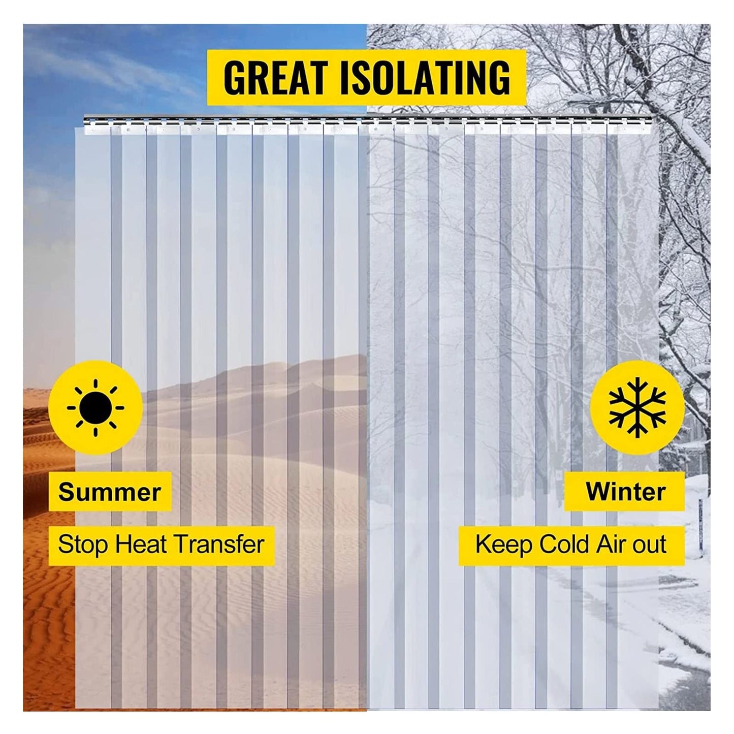 Heavy-Duty Industrial PVC Strip Curtain for Freezer Room, 1.2mm Thick Clear Vinyl Door, Energy-Efficient Divider for Garage & Patio, Durable Freezer Curtains,Size_Name,135x220cm/53.15x86.61in