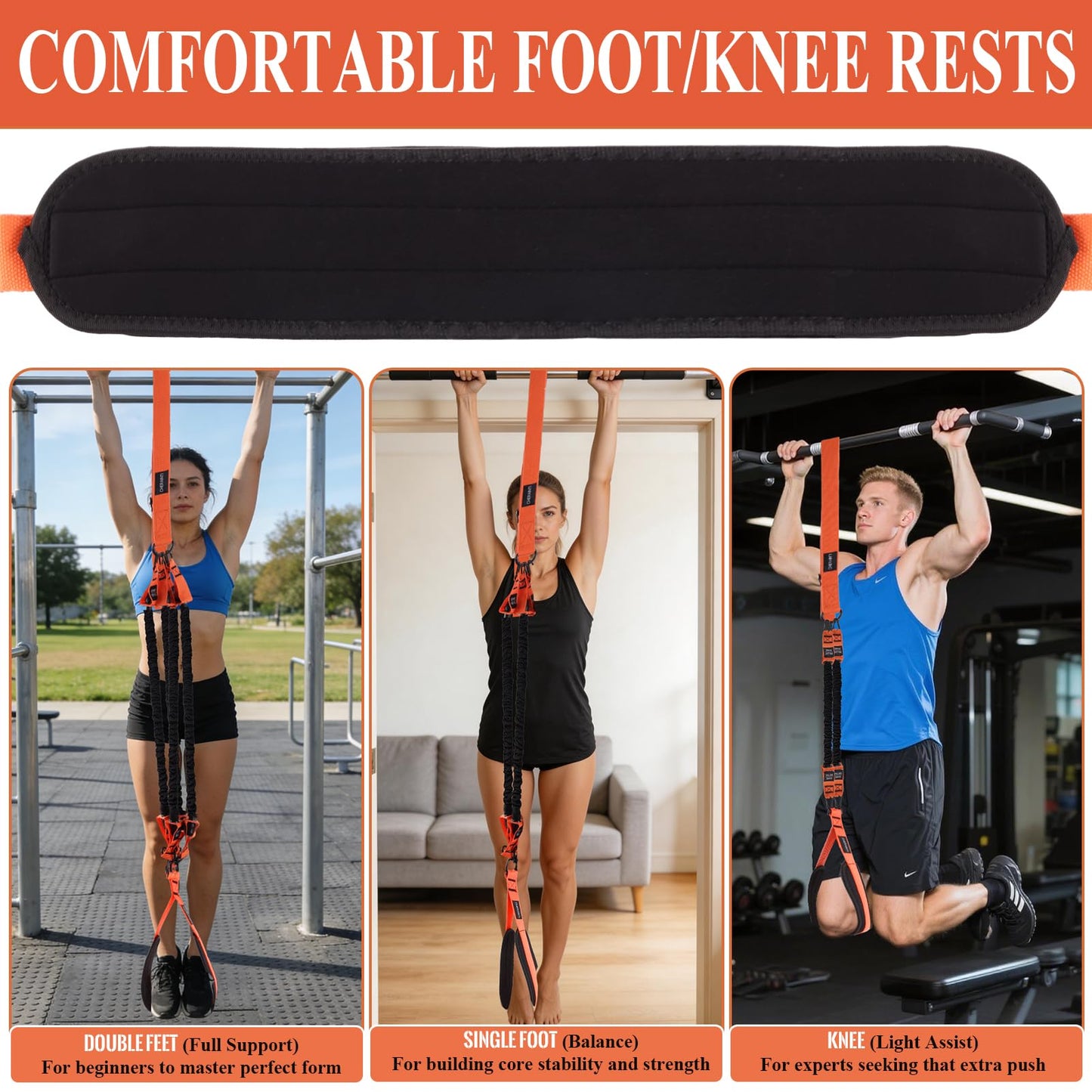 CHERAINTI Pull Up Assistance Bands, 375lbs Heavy Duty Pullup Assist Band Set with 5 Resistance Bands, Adjustable Strap, Comfortable Foot/Knee Rest, Handles & Door Anchor for Home Gym Strength Training