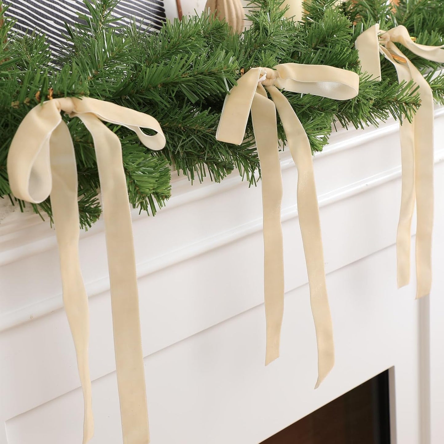 Skiennix 24 Pcs Velvet Bows - Vintage Ribbon Bows for Christmas Tree & Crafts | Beige, 9 x 13 Inch