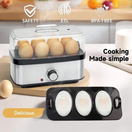 Electric Egg Cooker Rapid - 8 Egg Capacity for Perfect Hard Boiled, Soft Boiled, Poached & Scrambled Eggs