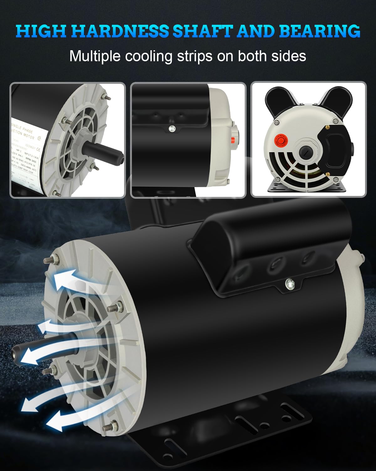 Air Compressor Motor, 5 HP SPL Single Phase Electric Motor 3450RPM 56 Frame 208-230V 5/8" Shaft Diameter ODP CCW Rolled Steel Shell
