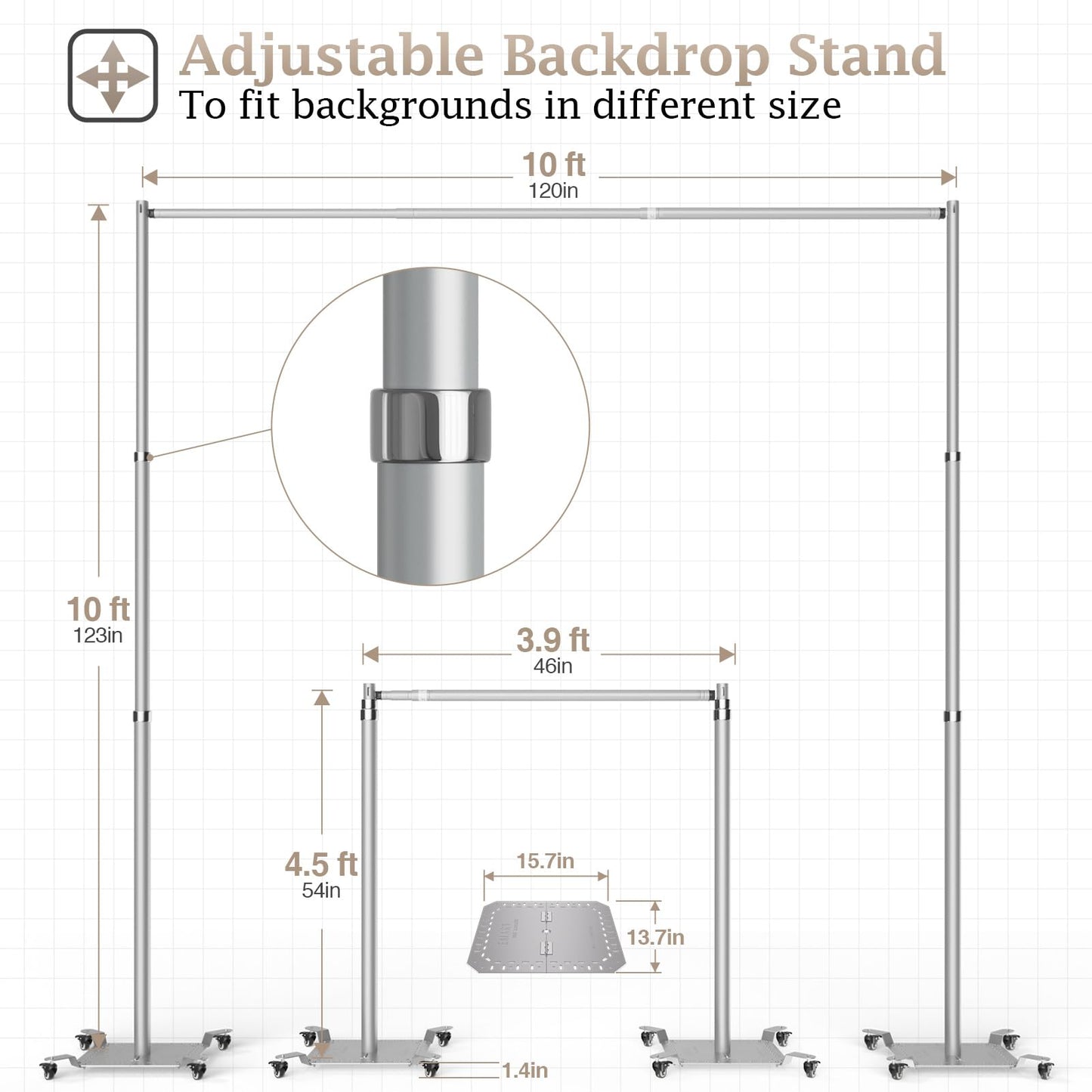 EMART Pipe and Drape Backdrop Stand Kit, Heavy Duty Adjustable Photo Background 10ftx10ft with Wheels, Metal Frame with Flat Base for Photography Wedding Party Decorations