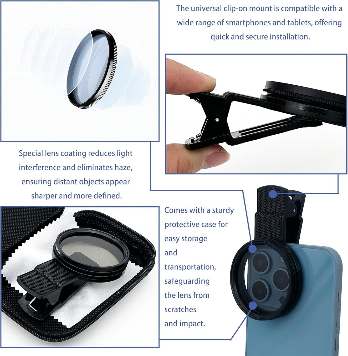 Brvlsoc 52mm 1711 Clip-On Circular Polarizer (CPL) Lens Filter Kit Professional Phone Camera Filter for iPhone