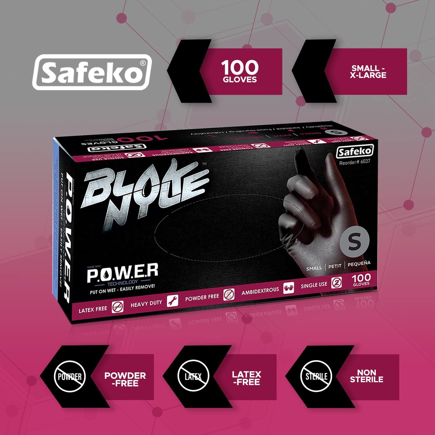 SAFEKO Large Blak Nyle Gloves (1000 Count/Case)