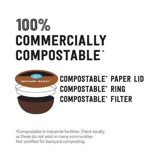 Happy Belly Medium Roast Coffee Pods - Compostable & Compatible with K-Cup Brewer | 96 Count