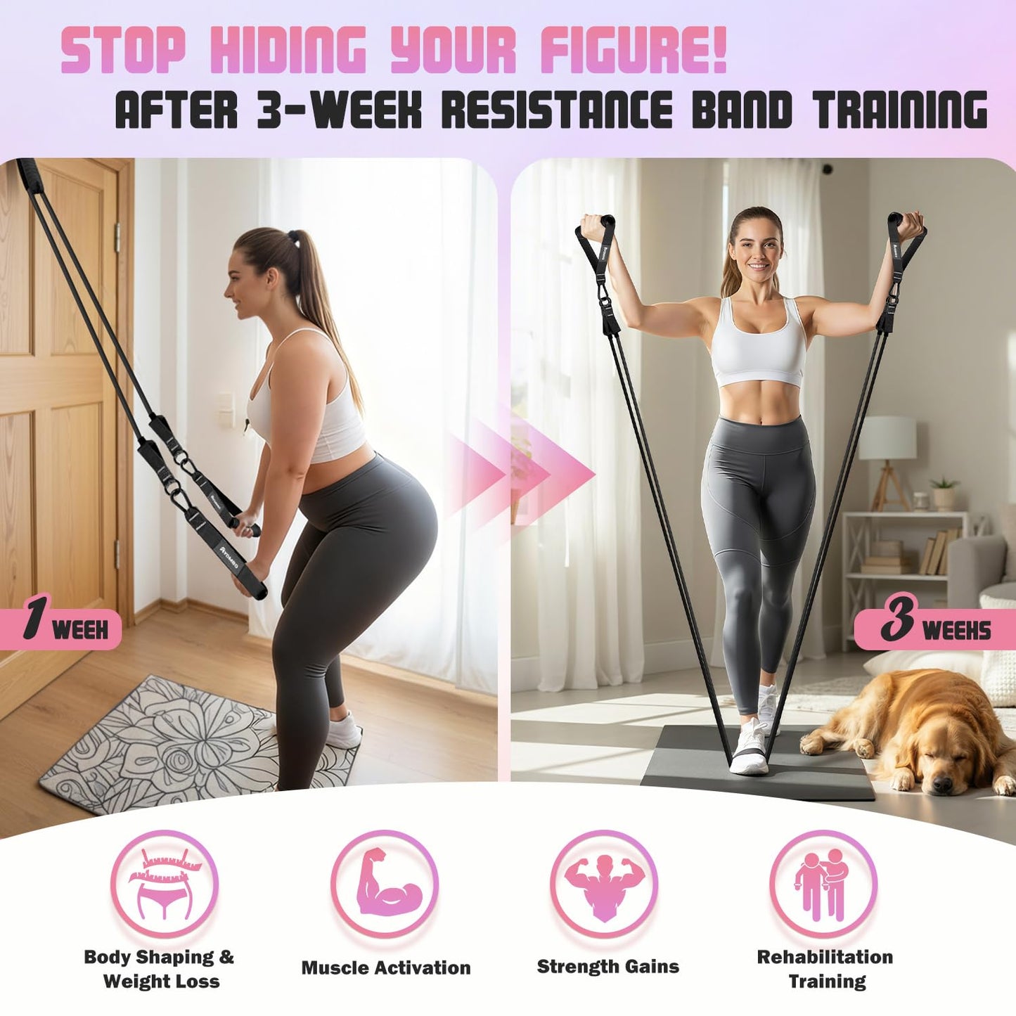 Ayombo Resistance Bands, Exercise Bands with Handles, Resistance Bands for Working Out with Door Anchor, for Heavy Resistance Training, Physical Therapy, Yoga, Home Gym Workouts Equipment