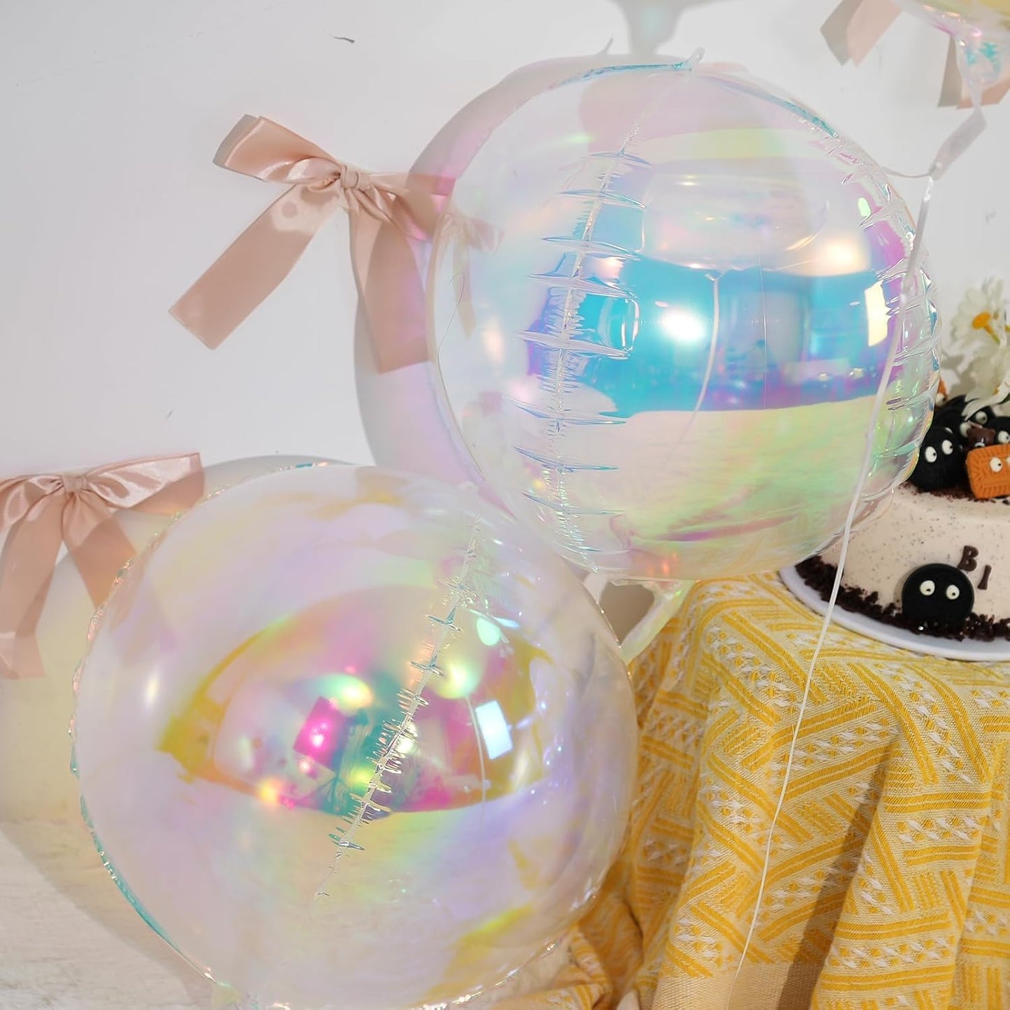 Skiennix 12Pcs Iridescent Round Foil Balloons - Holographic 4D Clear Balloons for Birthday & Wedding Decor