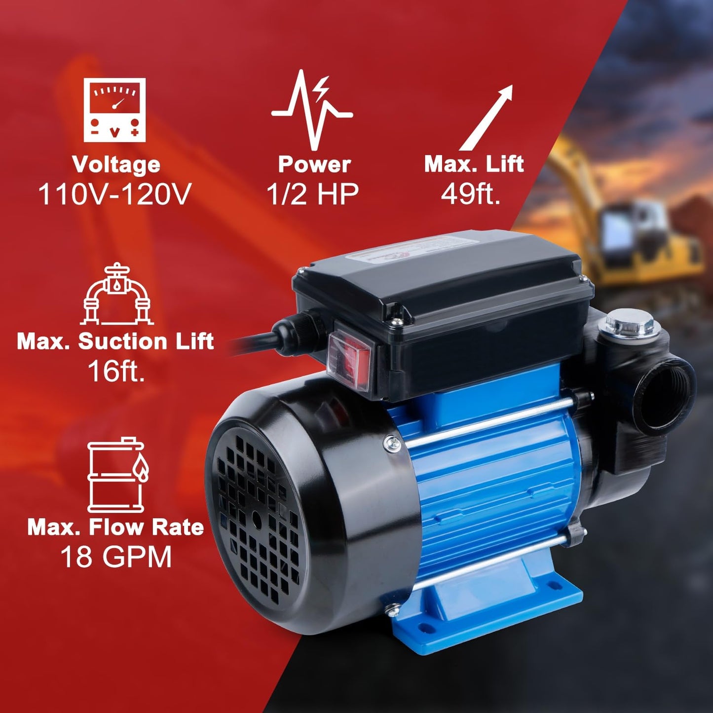 TIGEROAR Oil Transfer Pump 110V Electric Fuel Transfer Pump 18 GPM Kerosene Biodiesel Diesel Fuel Filling Oil Draining