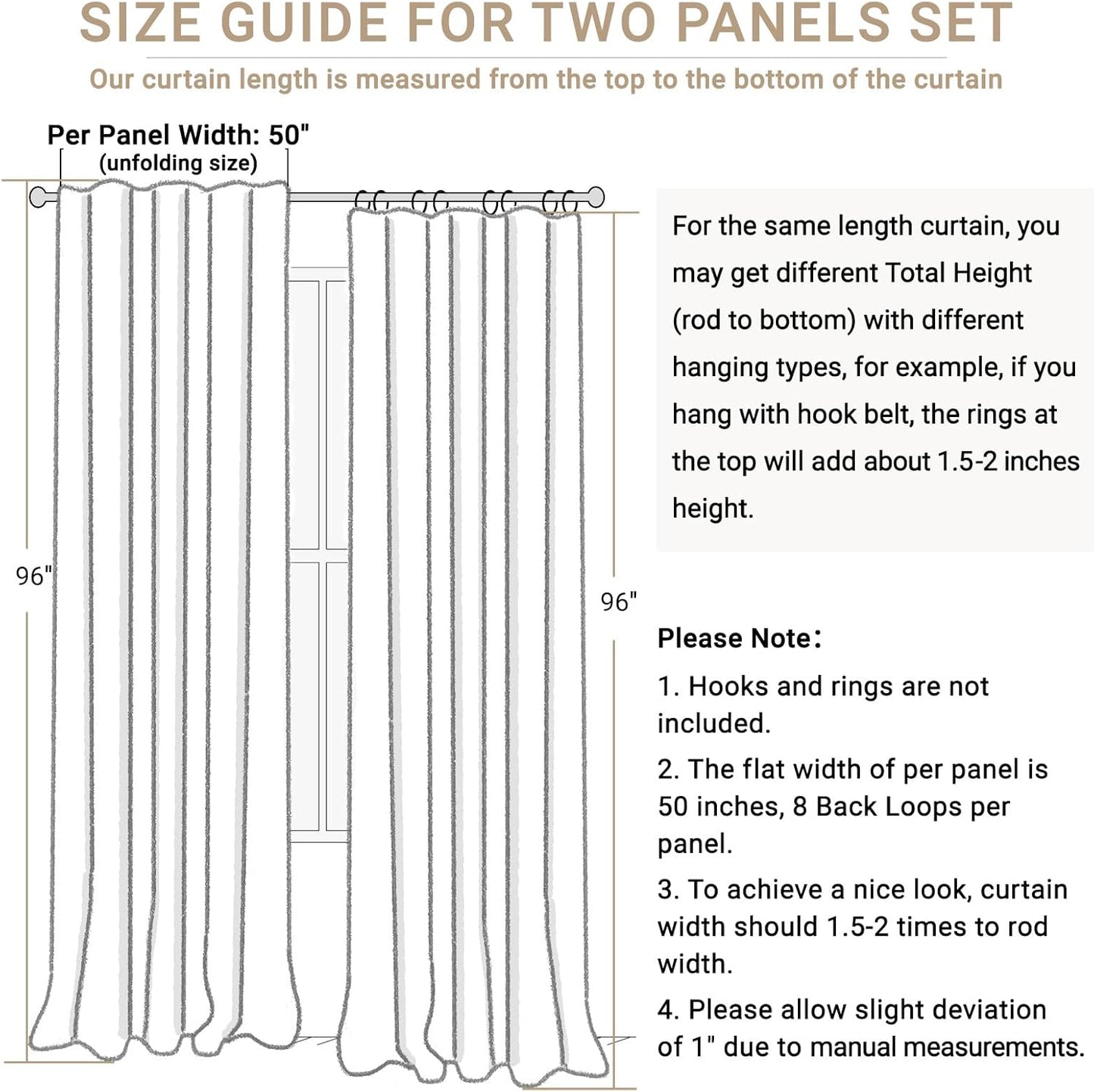 Skiennix 100% Blackout Linen Curtains - Thermal Insulated Drapes for Bedroom | 50" W x 96" L, Black