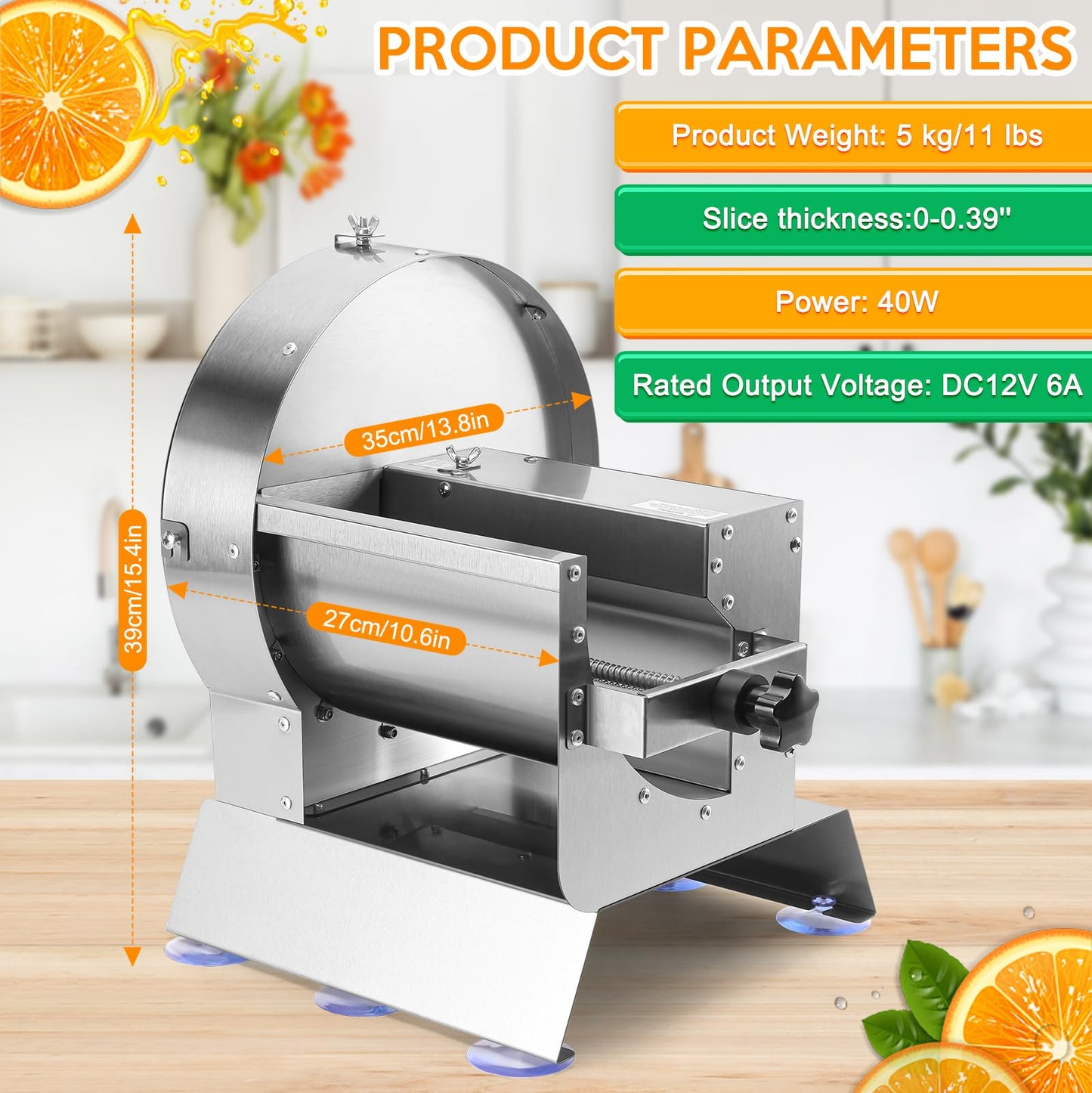 LLNC Commercial Vegetable Slicer Commercial Fruit Cutter Electric＆Manual 0-10MM Adjustable Thickness Stainless Steel 0-0.39’’ for Lemons, Cabbage, Potatoes, Apples