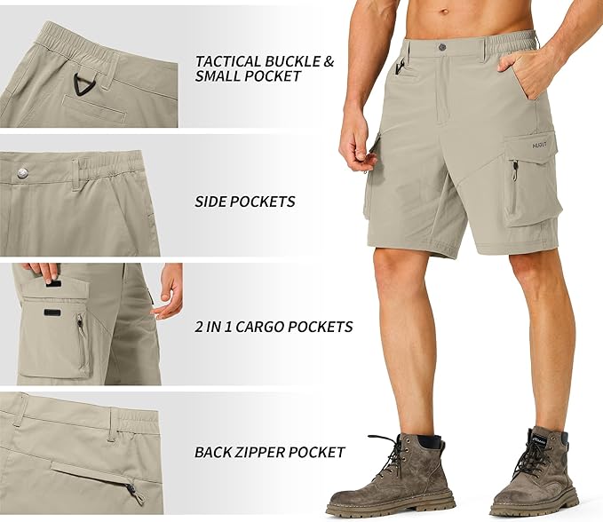 Men's Hiking Cargo Shorts Quick Dry Lightweight Travel Shorts with Multi Pockets for Fishing Camping Golf