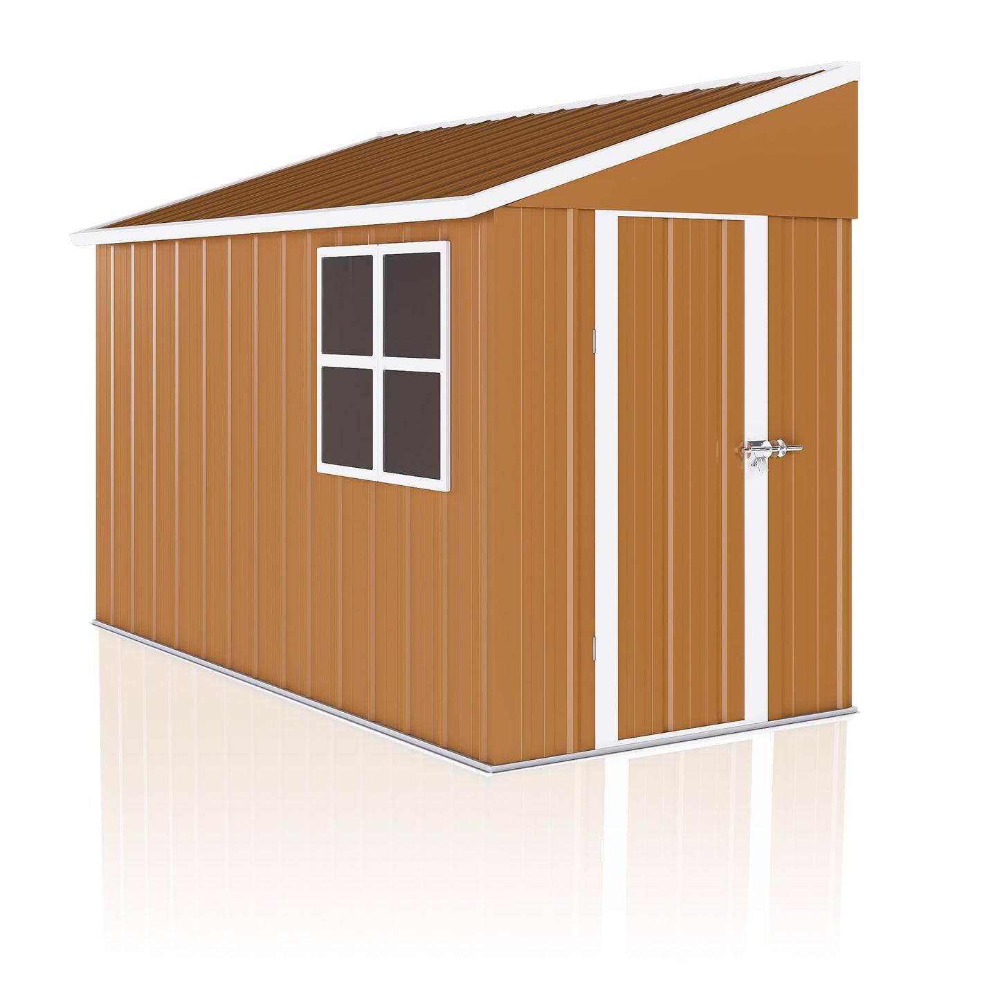 YOPTO 8x4 FT Sheds & Outdoor Storage,Heavy-Duty Metal Steel Shed with Windows and Weatherproof Sloped Roof,Waterproof Tool Sheds w/Lockable Door & Ventilation,for Garden,Lawn,Brown