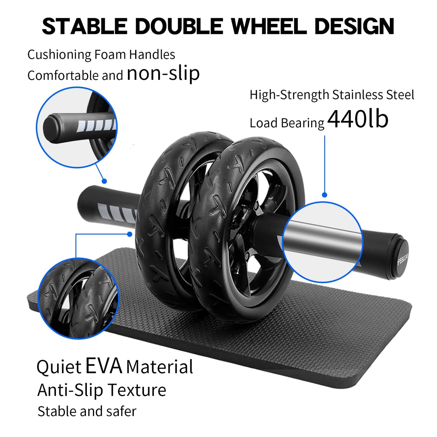 FEELCAT Convertible Ab Wheel Roller,Abs & Core Workout, Exercise Wheel with Knee Pad, Double Wheel Set with Dual Fitness Strength Training Modes at Gym or Home (Red Double Wheel)