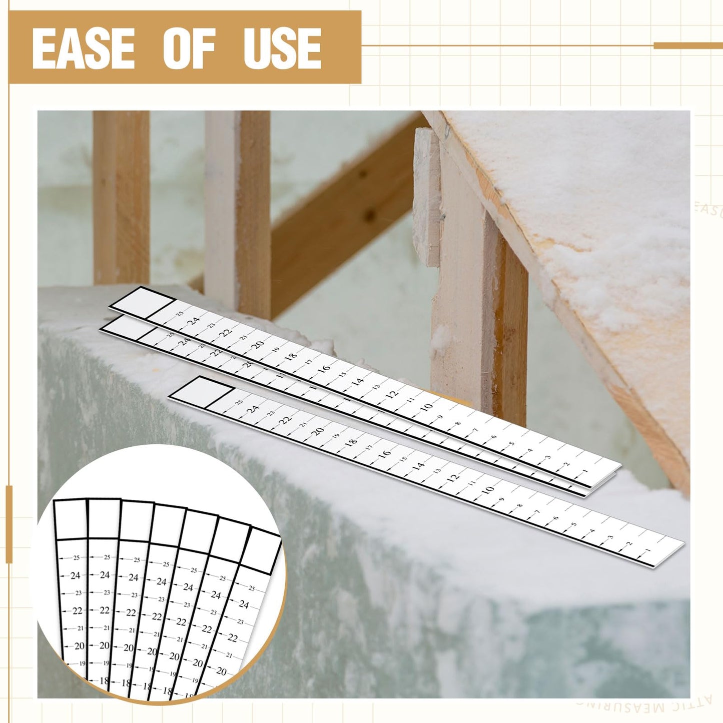 Saysurey Attic Measuring Rulers (Case of 1000), 25 Inch, Card Stock, Attic Insulation R-Value Ruler for Insulators Ceiling Insulation