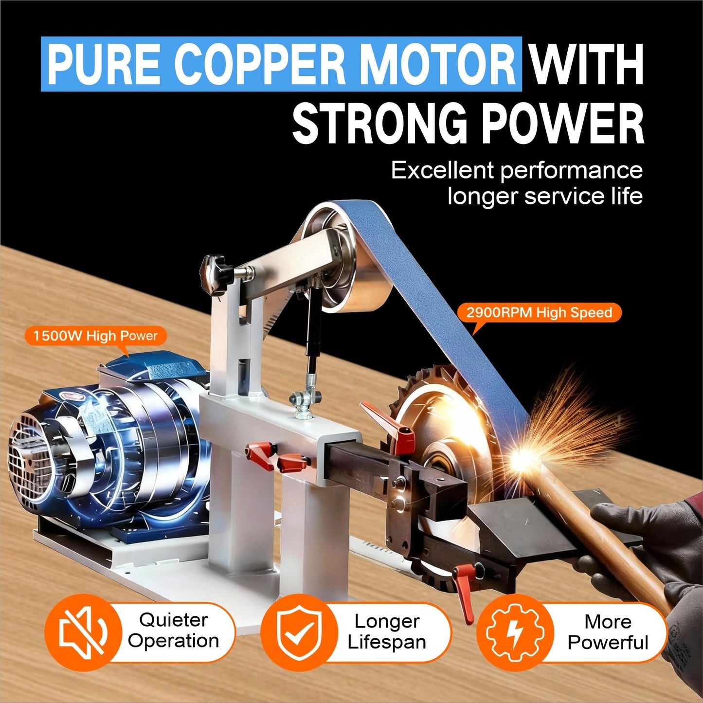 Belt Grinder Sander, 1500W 2HP Polishing Grinding Machine, 72x2 Inch Belts,Variable Speed Belt Polisher with VFD, 3 Grit Options, Arc/Circular/Flat Grinding, Industrial Metal Working Machine