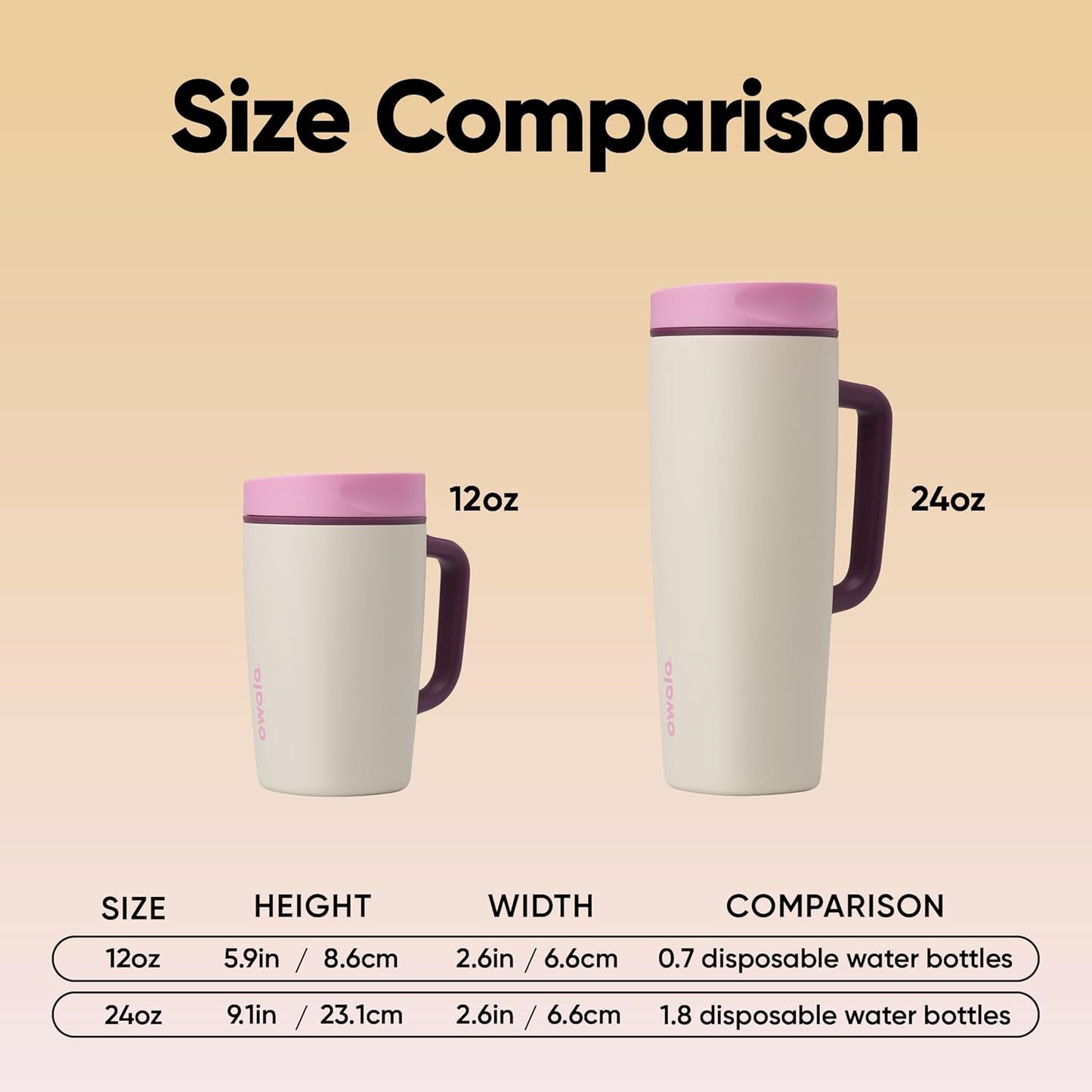 Owala SmoothSip Slider Travel Mug - 12oz Stainless Steel Insulated, 100% Leak Proof, Pink/Tan