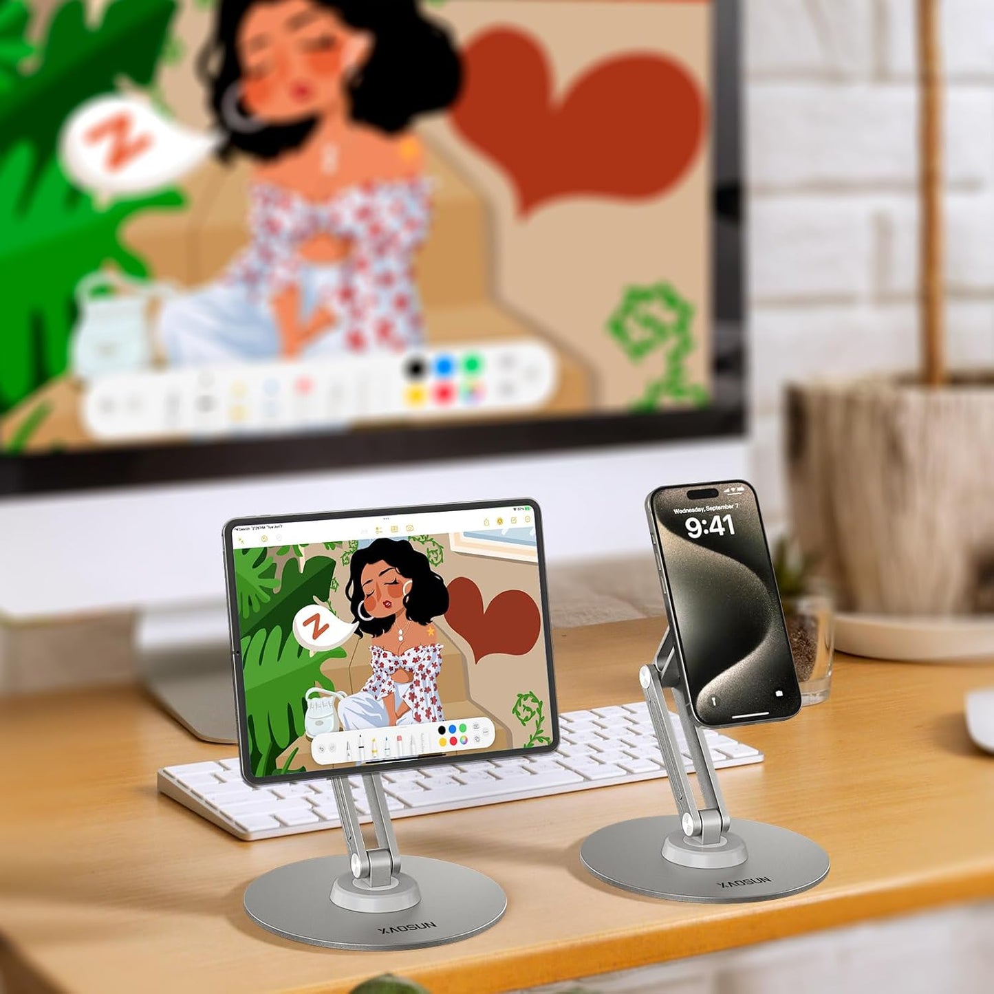 XAOSUN 360Rotation,Home Tablet Stand Magnetic for ipad Stand Desk Multi-Angle, Adjustable Foldable Tablet Holder,Metal