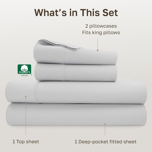 California Design Den King Size Bed Sheets Set - 400 Thread Count, Silky Smooth Sateen, Deep Pockets - Silver