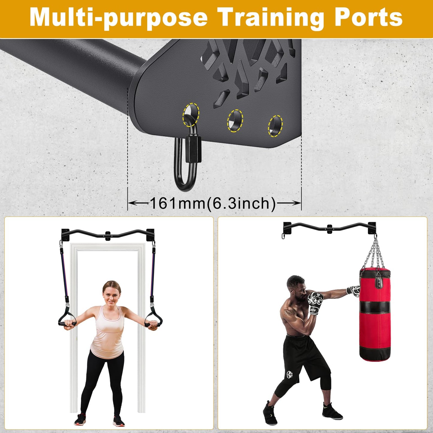 Kipika Heavy Duty Wall Mounted Pull Up Bar, Doorway Pull-Up Bar for Home Gym, Upper Body Strength Training (32" M Type)