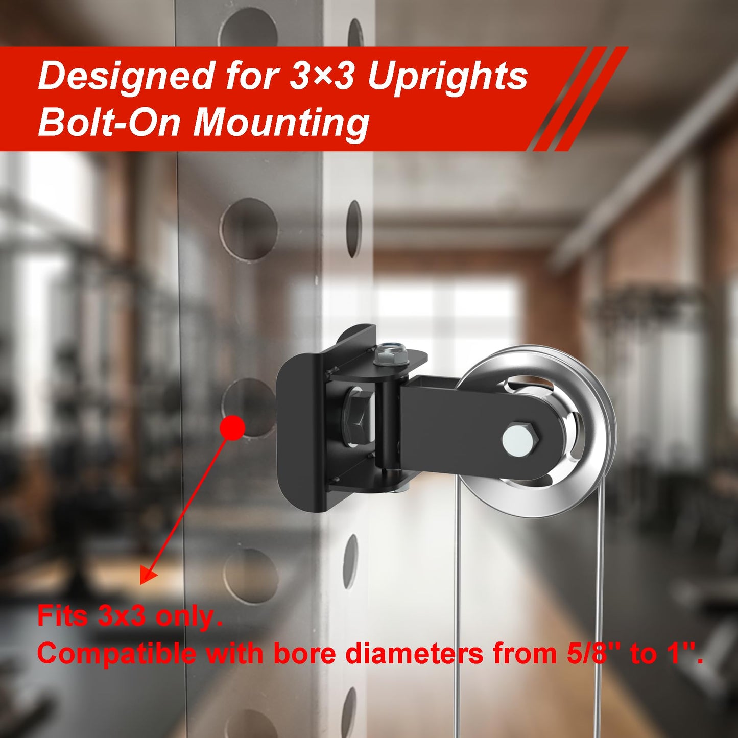 Aluminum Alloy Rotating Pulley Attachment for 3×3 Power Racks, Heavy-Duty Cable Pulley with 180° Pivot, Smooth CNC Machined Wheel, Bolt-On Cable Station Upgrade for Home Gym Training