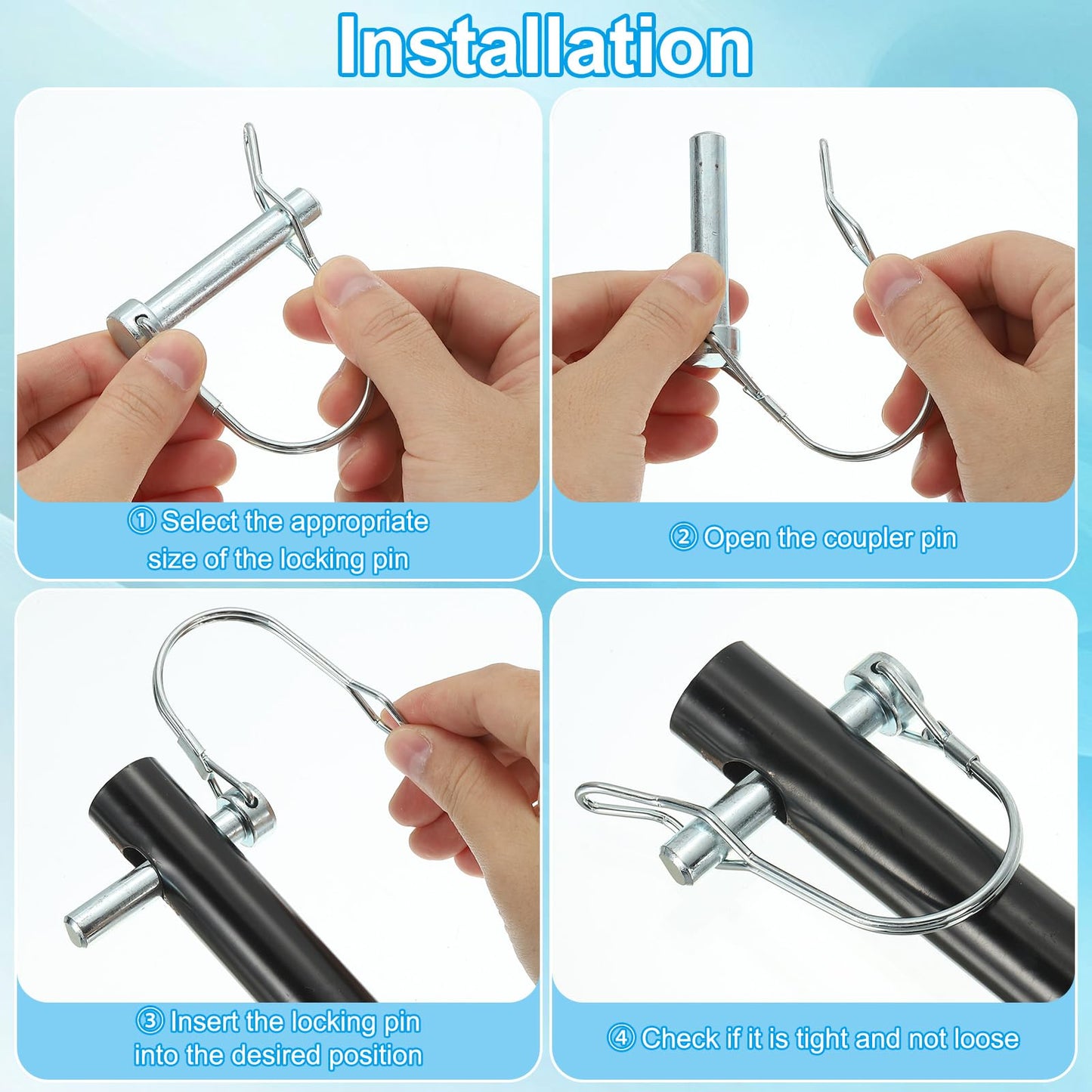 PATIKIL Shaft Locking Pin W Ear 5/16x2-3/8x1.73"(D*L*IW), 2 Pcs Safety Coupler Pin Pto Pin Round Arch Wire Retainer and Ear for Farm Trailer Tractor Truck Boat Towing (8x60x44mm)