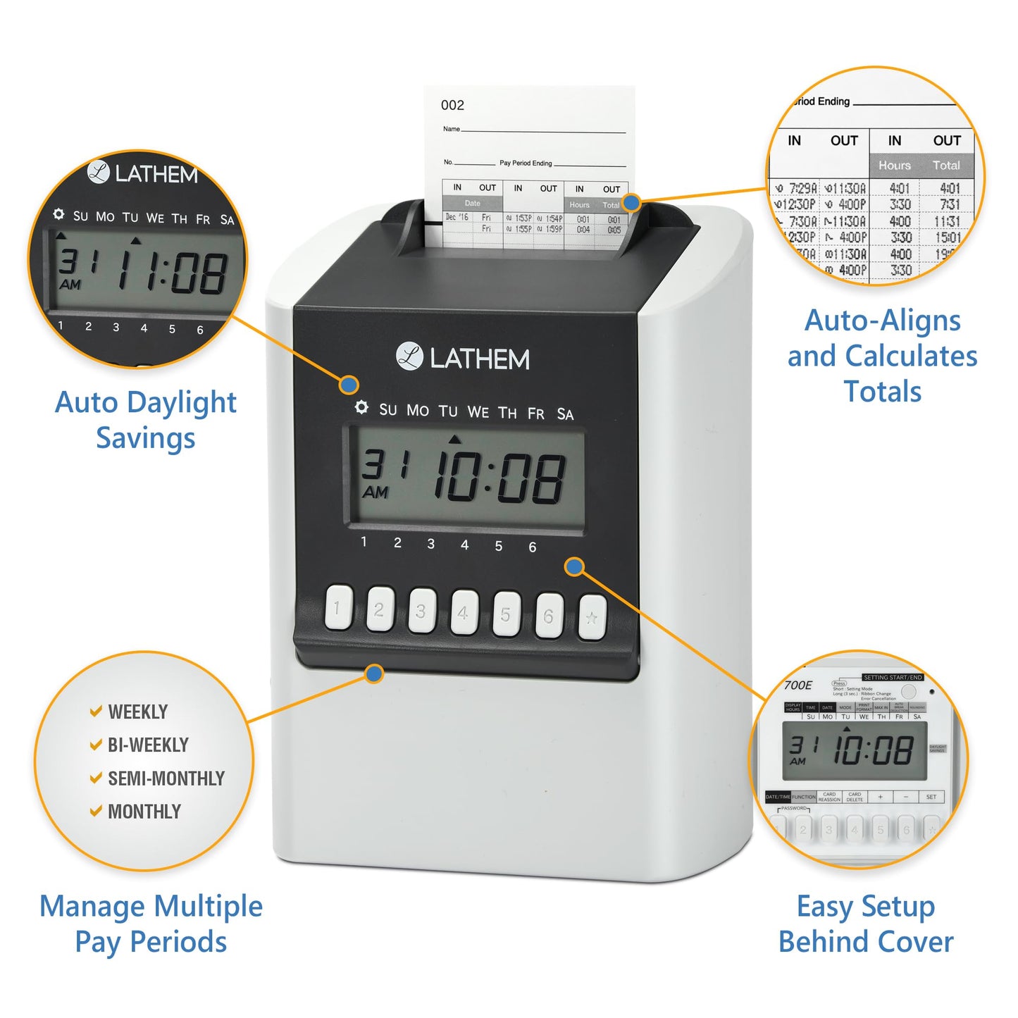 Lathem 700E Calculating Electronic Time Clock, Gray, 6.9" x 5.2" x 9.6"
