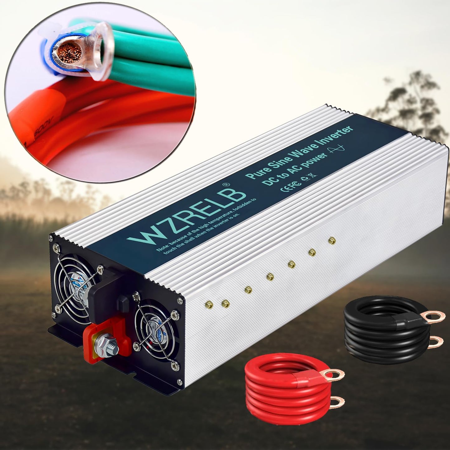 WZRELB 3000W Pure Sine Wave Inverter 24V DC to 110V 120V AC Power Converter with LED Display, Hardwire Terminal,Off-Grid Portable Power Inverter with Dual AC Outlets for Home, RV, Truck, Camping