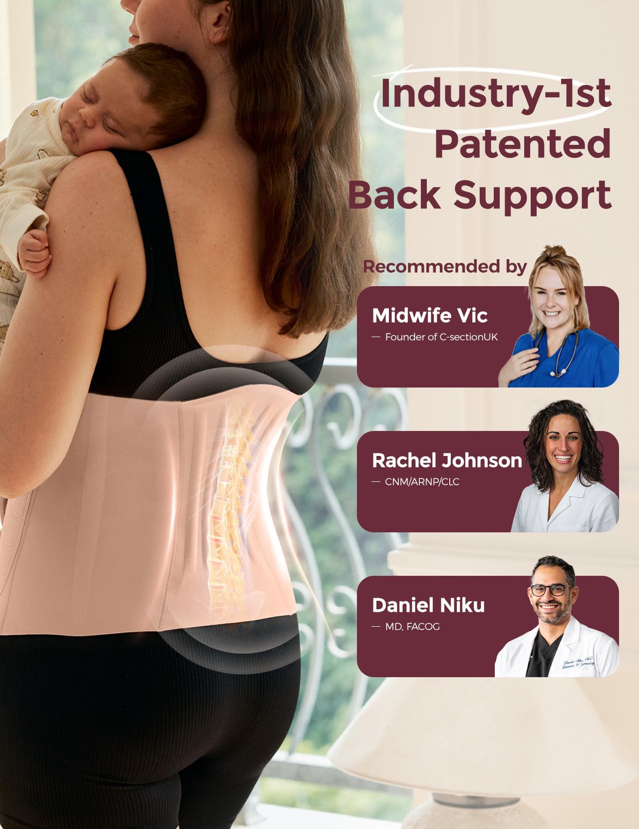 Momcozy Ergowrap Postpartum Belly Band for C-Section Recovery and Vaginal Birth, Abdominal Binder with 3D Lifting & Ergonomic Back Support, Seamless Belly Wrap Shapewear for Post Surgery Recovery