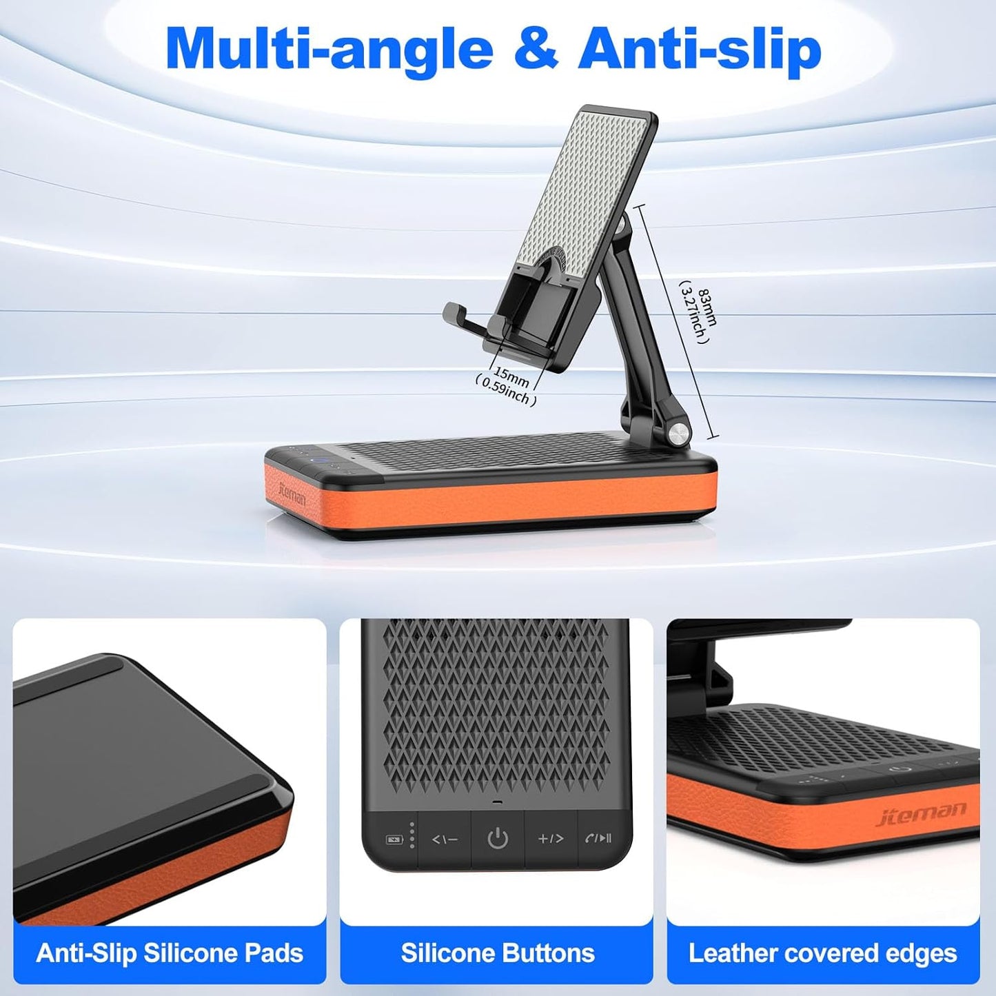 JTEMAN Bluetooth Speaker Phone Stand with Charging Function,Portable Foldable Slim Stand,Birthday Gifts for Men