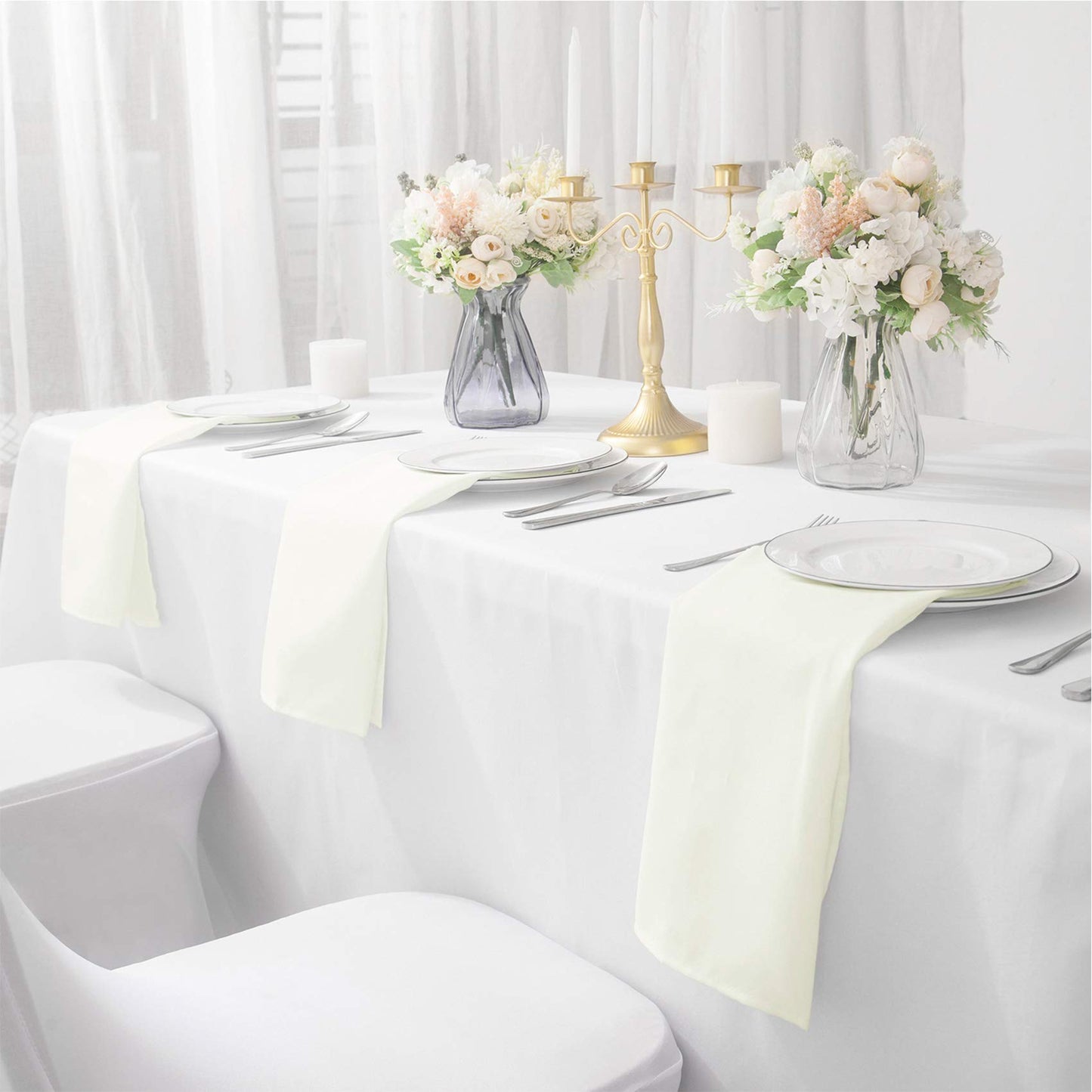 Bailarina Cloth Napkins Set of 120,17x17 inches Dinner Napkins Cloth Washable,Polyester Square Table Cloth Napkin Bulk with Hemmed Edges Ideal for Banquets, Parties and Weddings-Ivory