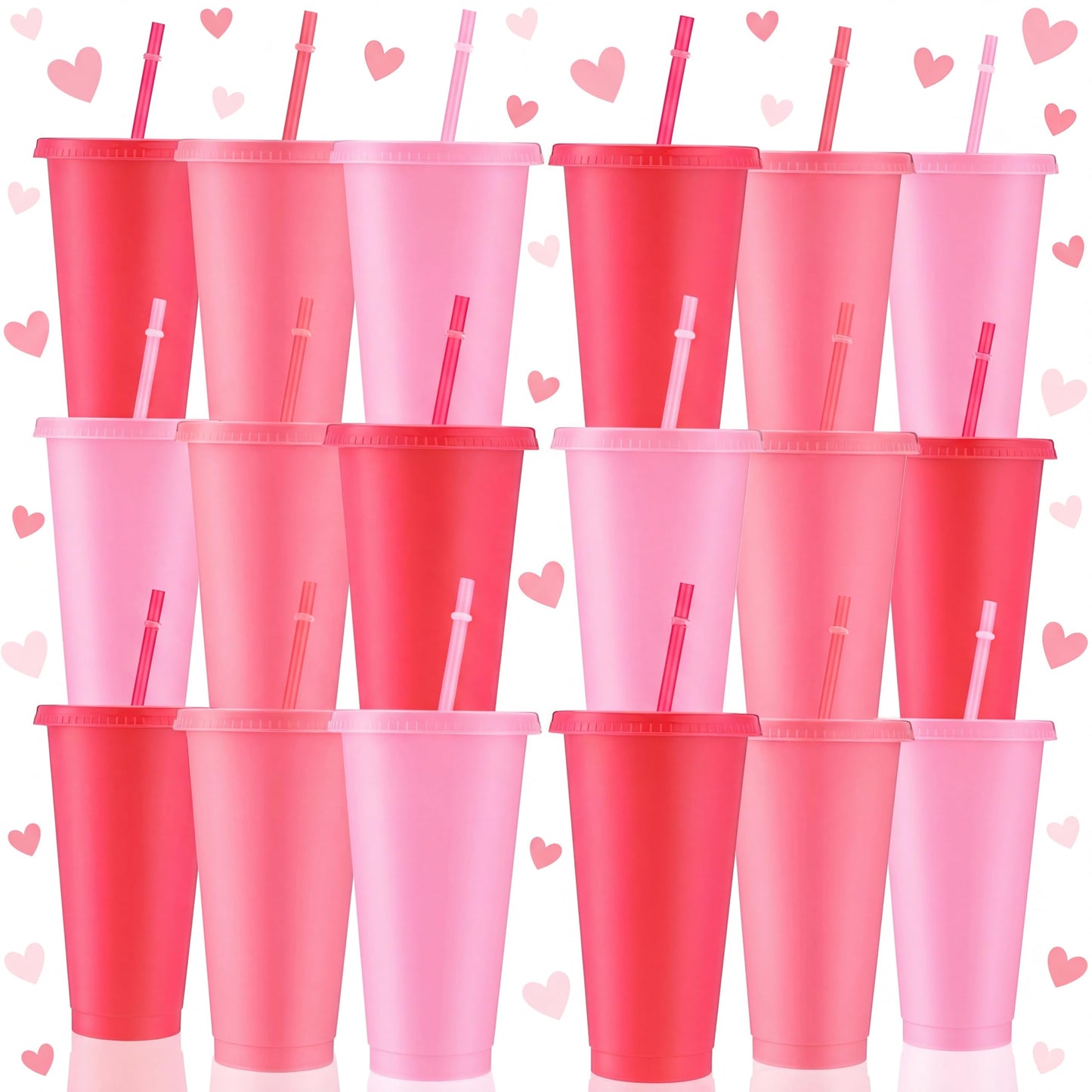 Skylety 24 Pcs Hot Pink Plastic Cups with Lids and Straws 24 oz Hot Pink Reusable Tumbler Party Supplies for Drinks Cups Bulk for Wedding Bridal Baby Shower Birthday