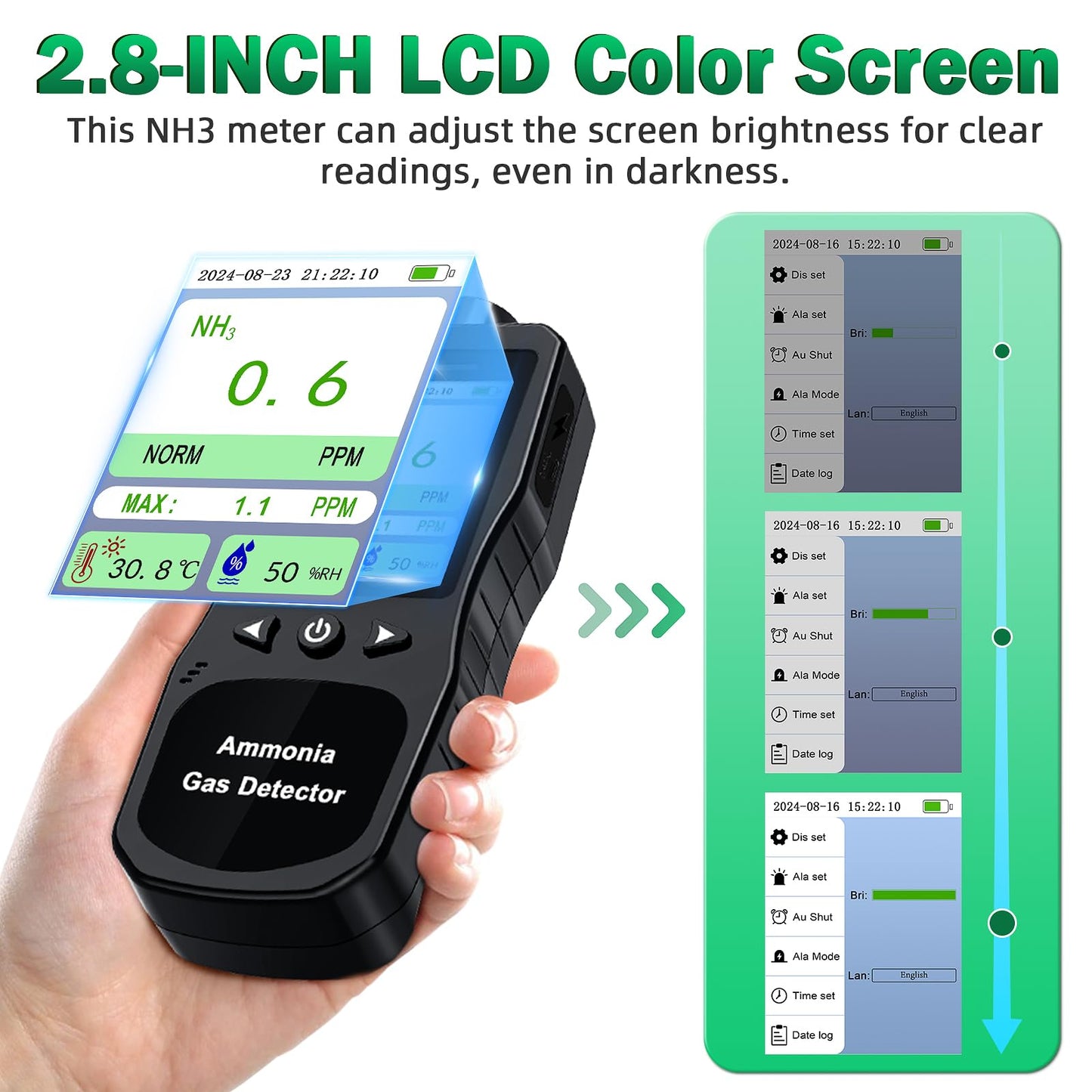 ZYKYCX Portable Ammonia Gas Detector, 0-200 PPM Rechargeable Ammonia Gas Monitor, Digital Air Quality NH3 Gas Meter with Temperature Humidity Tester for Farm, Poultry, Pig & Livestock