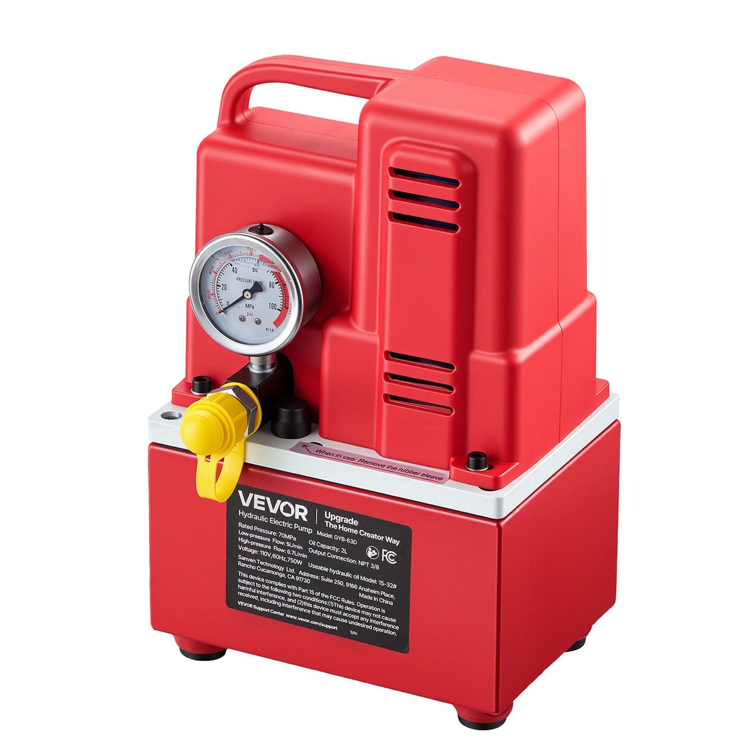 VEVOR Electric Hydraulic Pump, 750W 10,000 PSI, 120V Single Acting Electric Driven Hydraulic Pump Power Pack Unit, with Solenoid Valve, 0.53 Gallon / 2L, for Punching, Bending, Single Acting Cylinders
