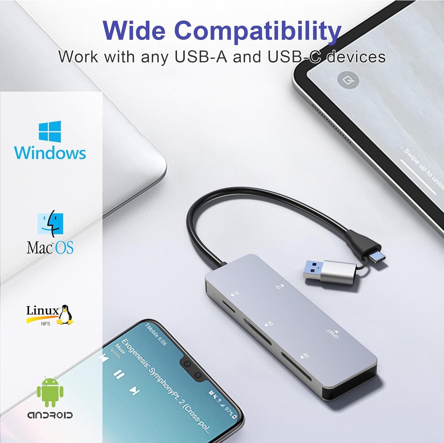 Rytaki 5-in-1 2.0 5Gbps CFast Card Reader, USB C/A Card Reader for Computer & Camera with Dedicated CFast Slot