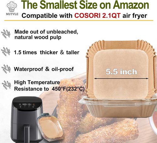 Cosori Small Air Fryer Liners - Disposable 5.5 Inch for 2.1QT, 2.6QT, and 3QT Models