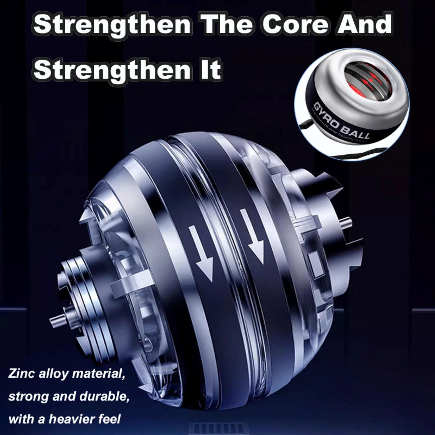All-Metal Power Gyro Ball(2026 New 6-Level Color-Shifting), Weighted Auto-Start Hand Wrist Forearm Trainer and Strengthener for Exercise Joint and Muscle with Led Light (with Ball Bag)