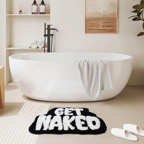 Get Naked Bath Mat - Ultra Soft Non-Slip Bathroom Rug | Funny Decor for Any Bathroom (Black)