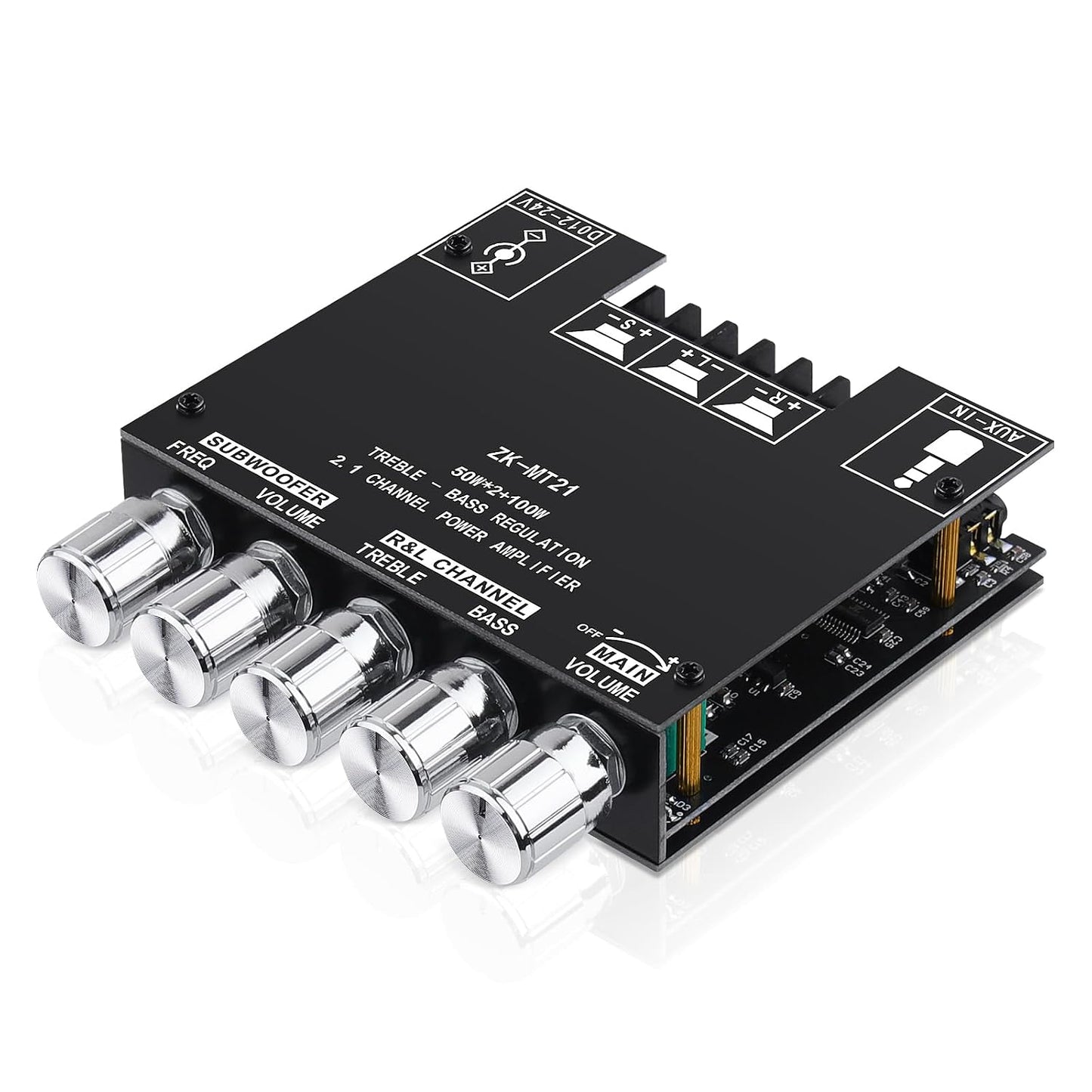 5.0 ZK-MT21 2.1 50W 2 +100W (20-100W, 4-8), 12-24V, Bluetooth Audio Amplifier Board, Channel X Mini Subwoofer Power Amp