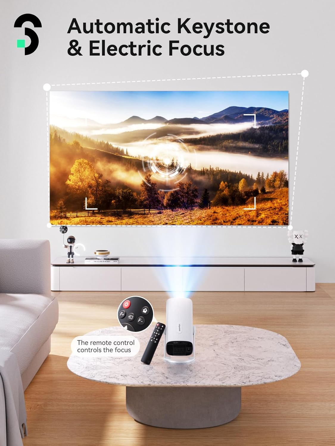 SOOMFON 1080P 5.1 Mini Projector Support - Portable Small Video Movie Projector Bluetooth Auto Keystone Electric Focus
