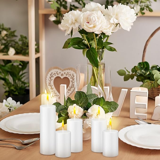 MTLEE 36 Pcs Pillar Candles Bulk Unscented Candle Set 38 Hour Long Burning Dripless for Dinner Emergency Wedding Spa Party(3 Sizes,White)